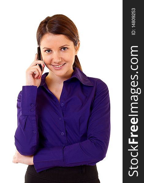 Business woman talking on Phone over white. Business woman talking on Phone over white