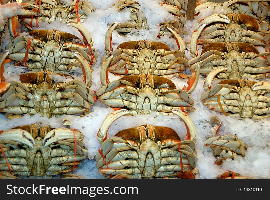 Crabs on the ice on the market