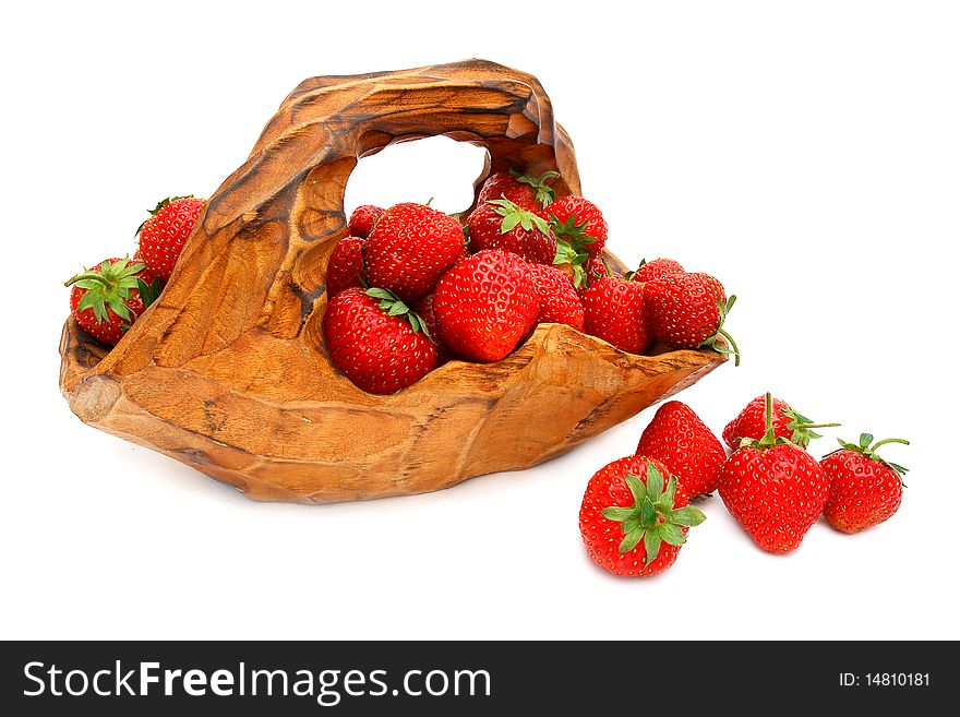 Fresh strawberries in basket isolated on white. Fresh strawberries in basket isolated on white
