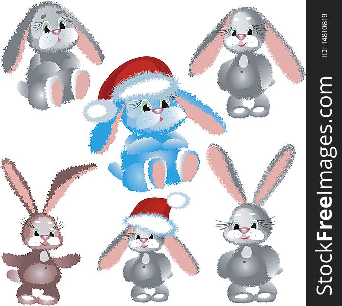 Set Christmas funny , pretty rabbits,isolated. Set Christmas funny , pretty rabbits,isolated.