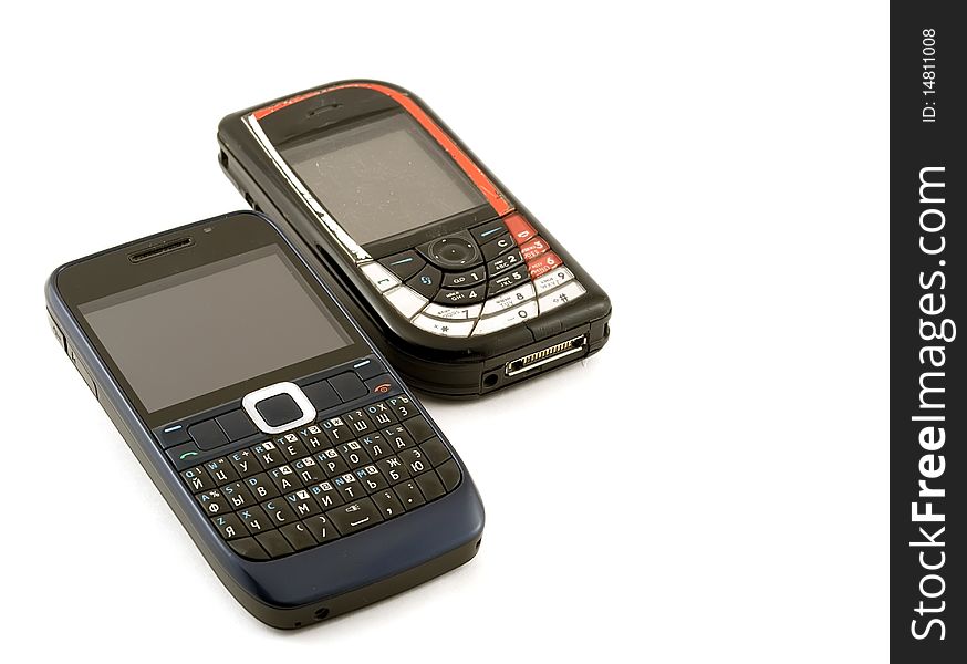 Two mobile phones on a white background