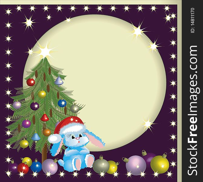 Santa-rabbit near the fir-tree and big moon. Santa-rabbit near the fir-tree and big moon.