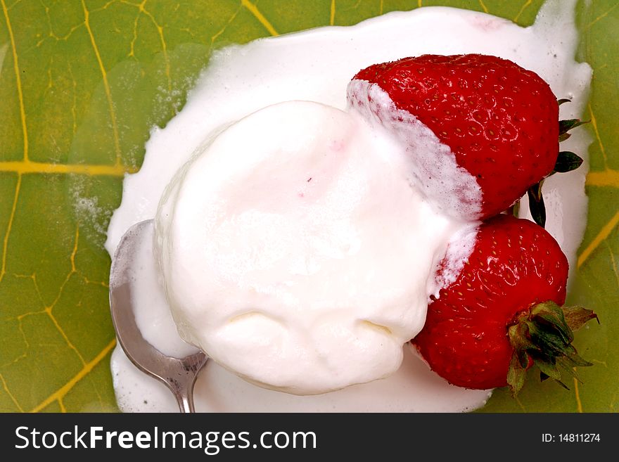 Ice cream with red strawberry