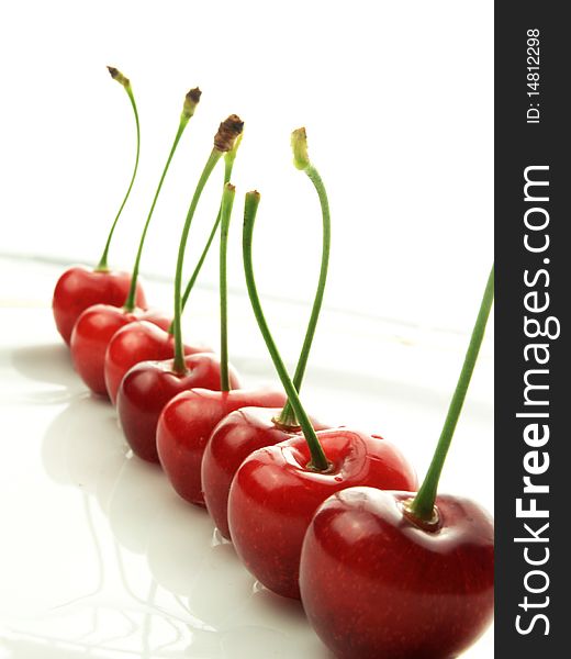 Cherries in a straight,red fruits