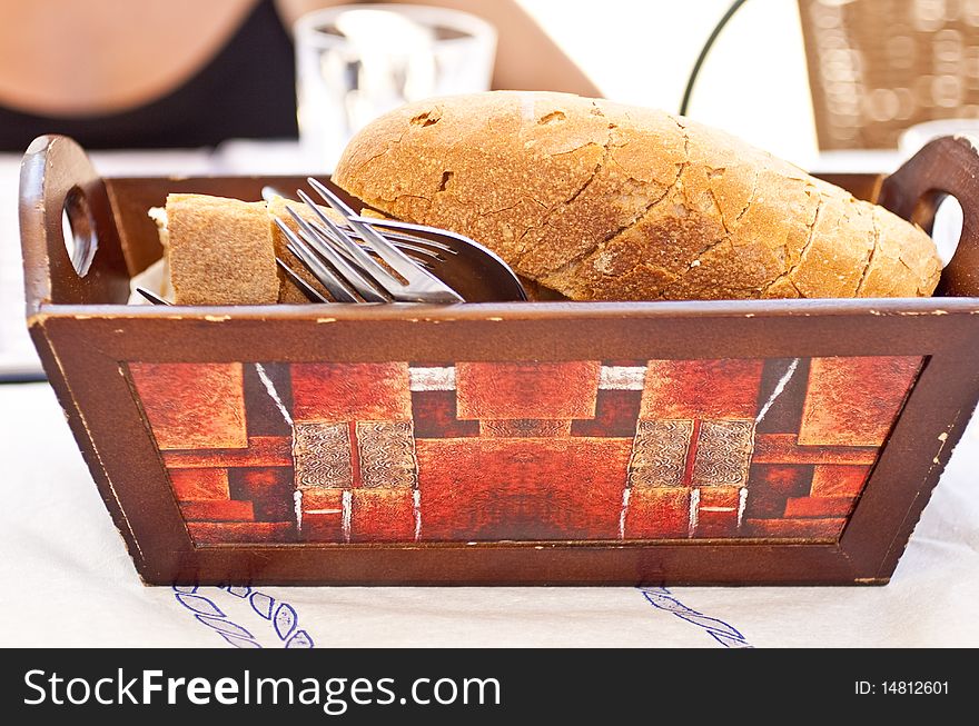 Breada inside a wood basket