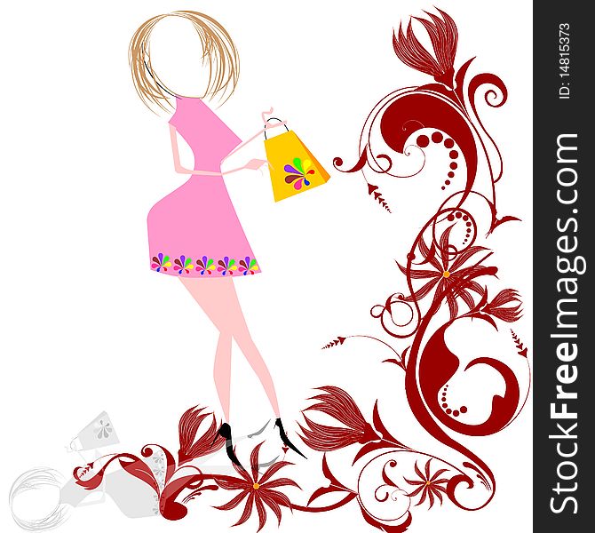 Fashion girl with floral background