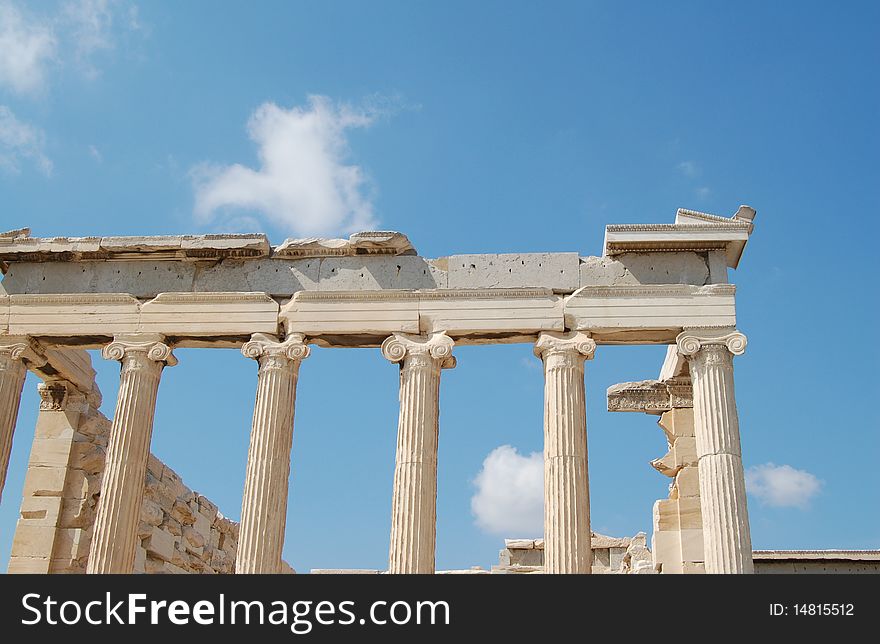Close up of columns of the Erechtheion, on the Acropolis in Athens, Greece. Close up of columns of the Erechtheion, on the Acropolis in Athens, Greece