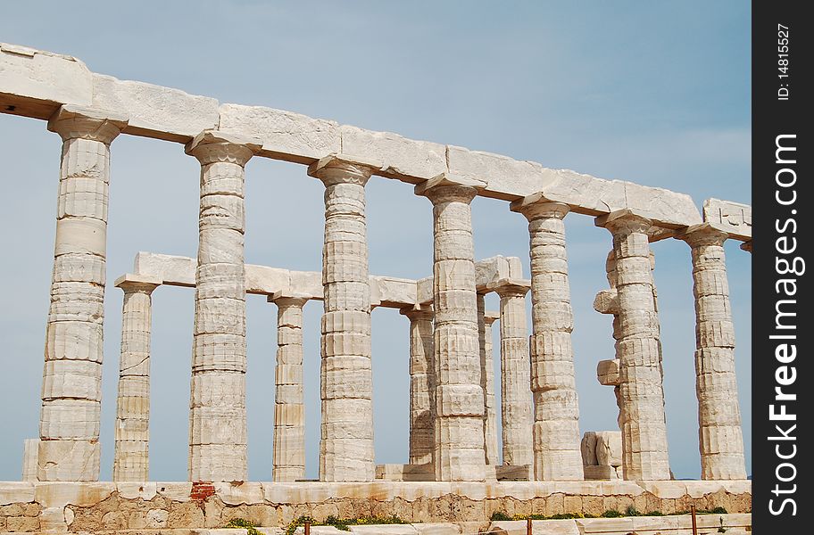 Ancient ruins at temple of poseidon, sounion, attica. Ancient ruins at temple of poseidon, sounion, attica