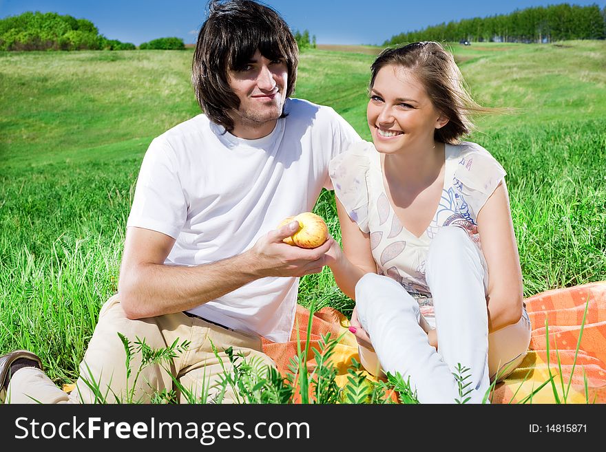 Boy and beautiful girl with apples. Boy and beautiful girl with apples