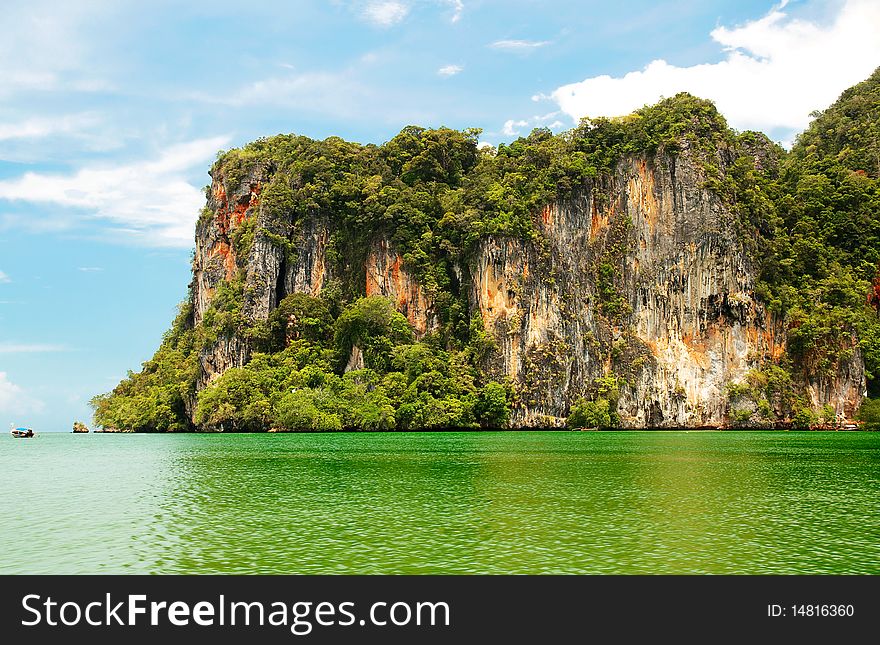 High cliffs on the tropical island. Exotic landscape.