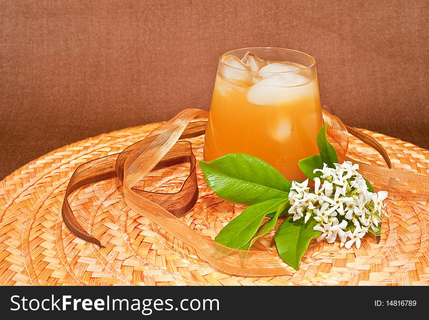 Drink with ice on colored background and contrasting. Drink with ice on colored background and contrasting