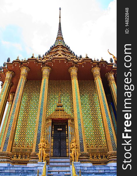 Golden Church in temple of emerald buddha, Bangkok Thailand.