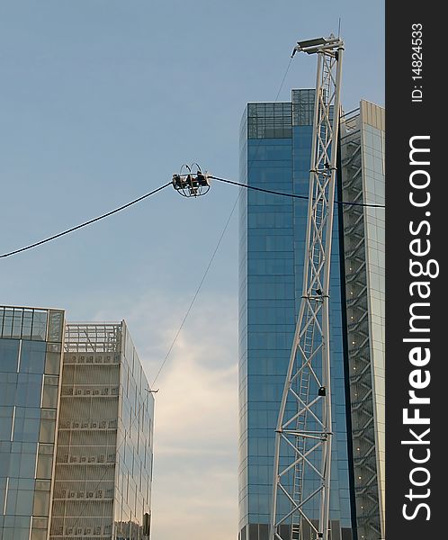 Bungee in business district; high risk high returns. Bungee in business district; high risk high returns.