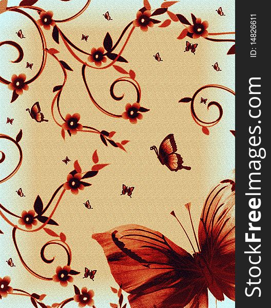 A beautiful invitation card e with butterflies and flowers background