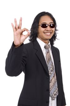 Long Hair Man In Business Suit Give Ok Sign Stock Image Long Hair Man In Business Suit Give Ok Sign Stock Image
