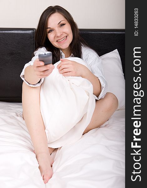 Young attractive adult woman in bed. Young attractive adult woman in bed