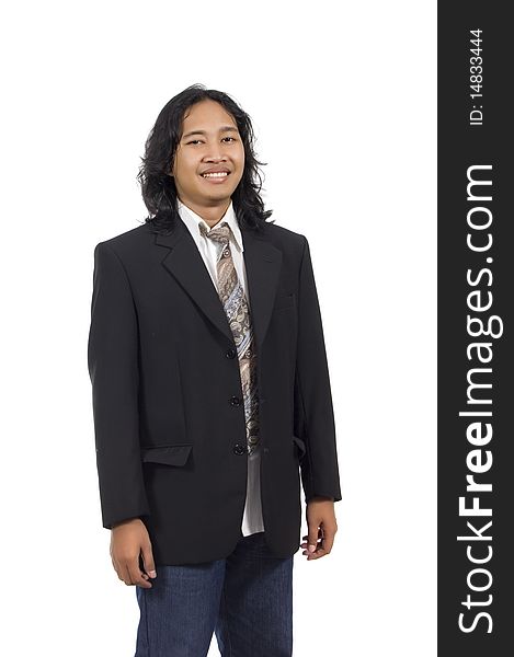 Long Hair Executive wearing suit isolated on white background. Long Hair Executive wearing suit isolated on white background