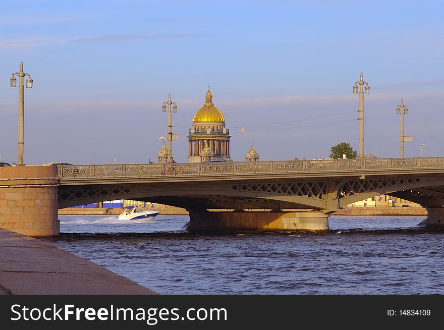 Saint Petersburg, Russia, St. Isaac's Cathedral on the background of the bridge