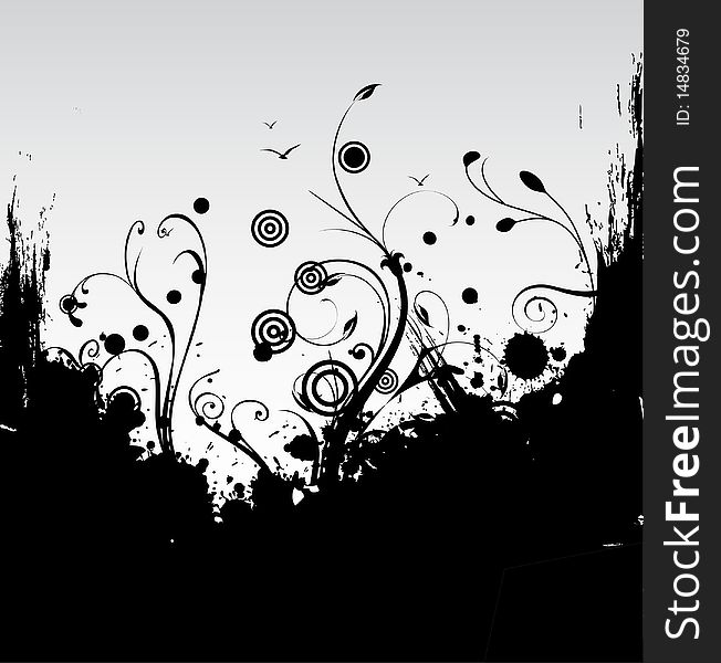 Abstract floral background in black and white colours