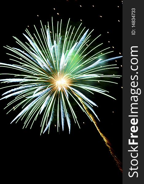 Beautiful Green Firework exploding in the night sky. Beautiful Green Firework exploding in the night sky