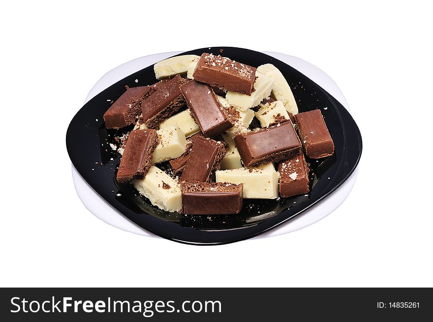 Isolated plates with white and milk chocolate