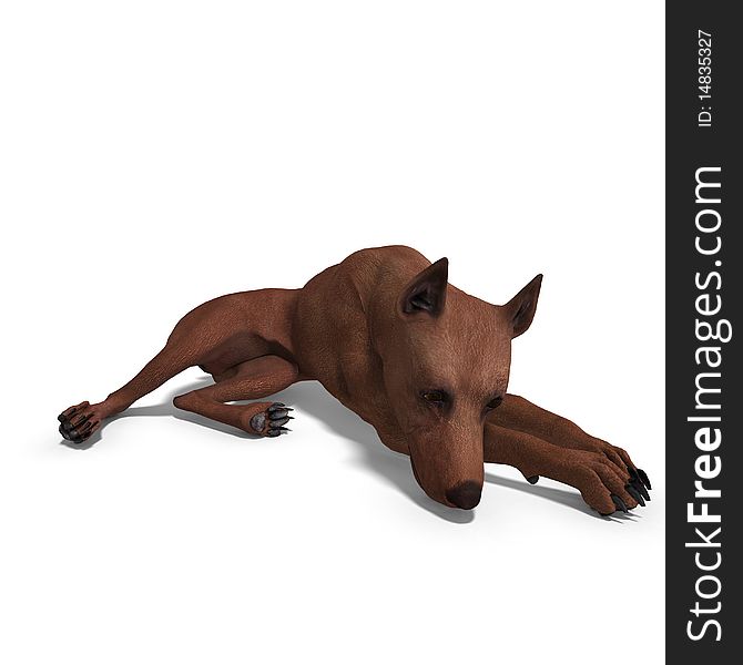 Miniature Pinscher Dog. 3D rendering with clipping path and shadow over white