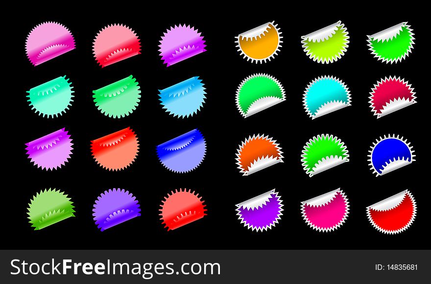 Illustration of stickers on black background