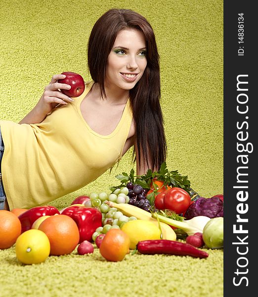 Woman with  fruits and vegetables
