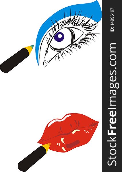 Stilyzed vector romantic woman's eye and lips. Stilyzed vector romantic woman's eye and lips