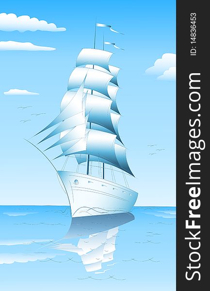 Sailing ship in sea -  illustration