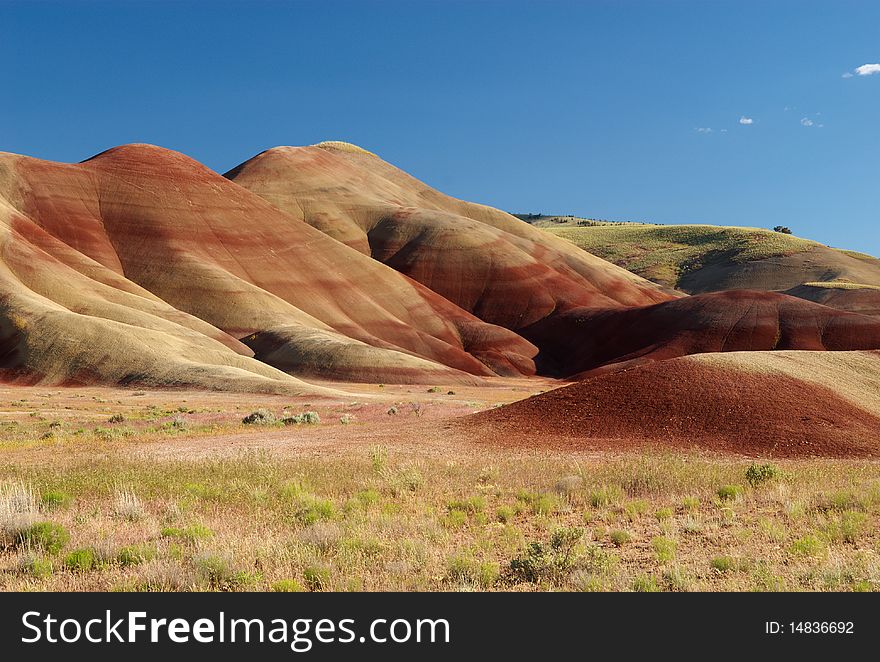 The Painted Hills, Mitchell Oregon, caught in evening light. The Painted Hills, Mitchell Oregon, caught in evening light