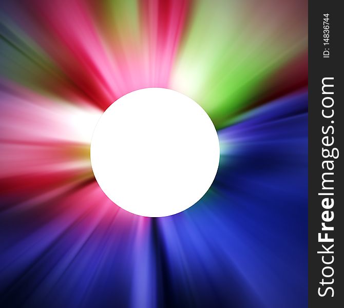 A bright colorful radial blur with a round white space in the middle