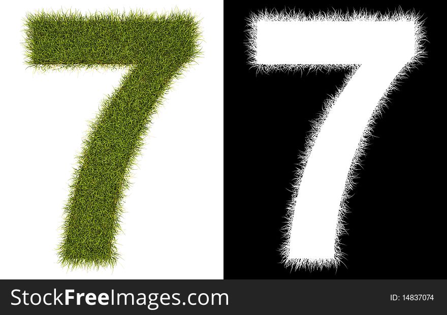 3D number 7 of the grass with alpha channel