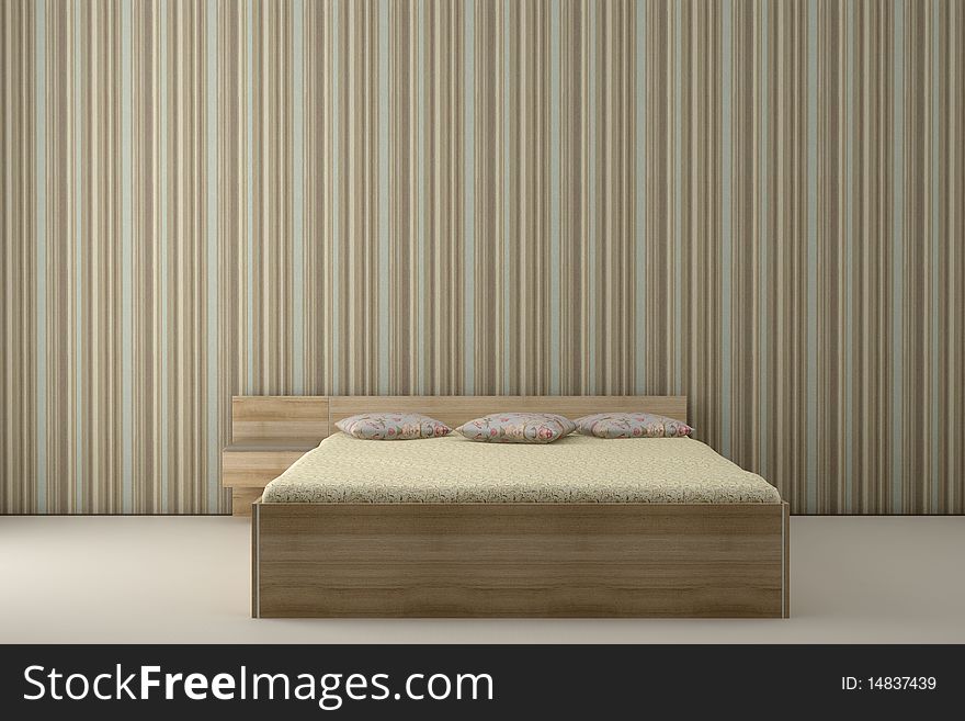 Bedroom And Striped Wallpaper