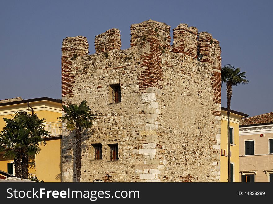 Bardolino, old town with an old tower, Italy