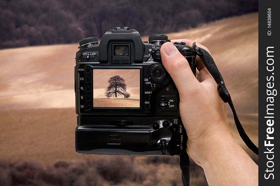 Photographing landscape with digital photo camera. Photographing landscape with digital photo camera