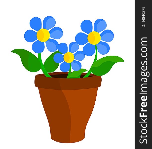 Three blue flowers in flowerpot. Three blue flowers in flowerpot