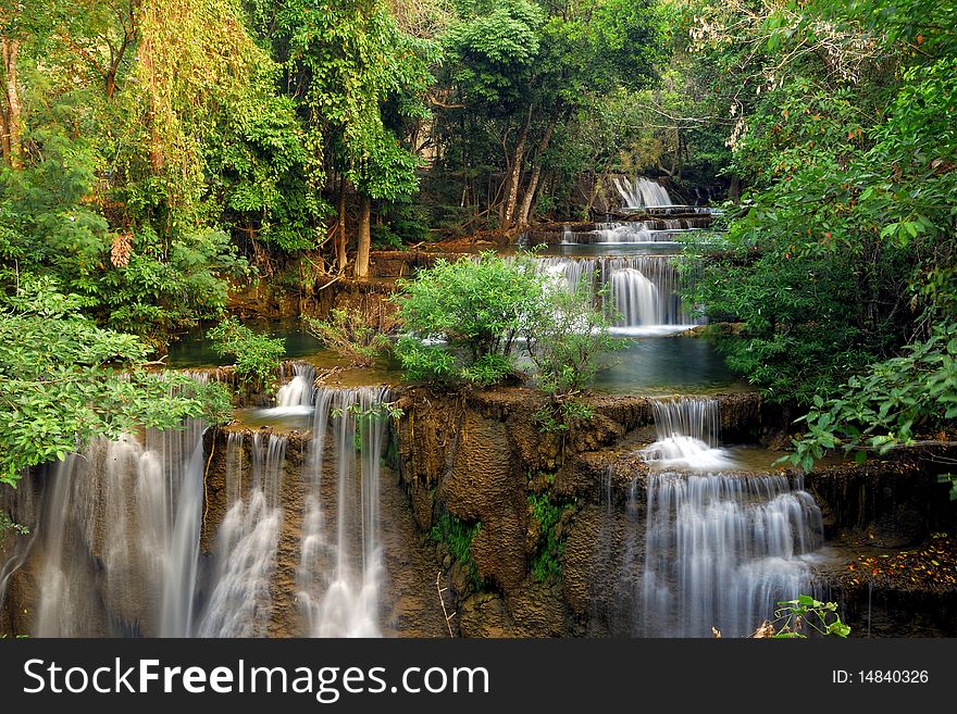 Waterfall in deep forest of Thailand at Srinakkarin national park