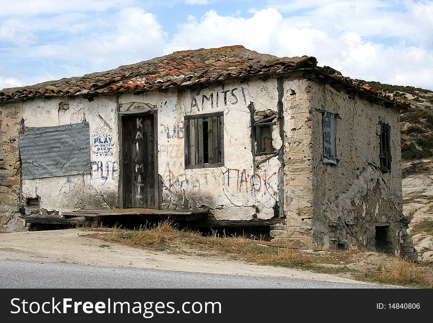 Old house, ruin on a road in Chalkidiki in Greece