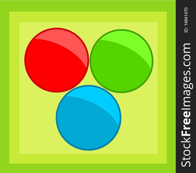 Green tile with three colorful rgb balls. Green tile with three colorful rgb balls