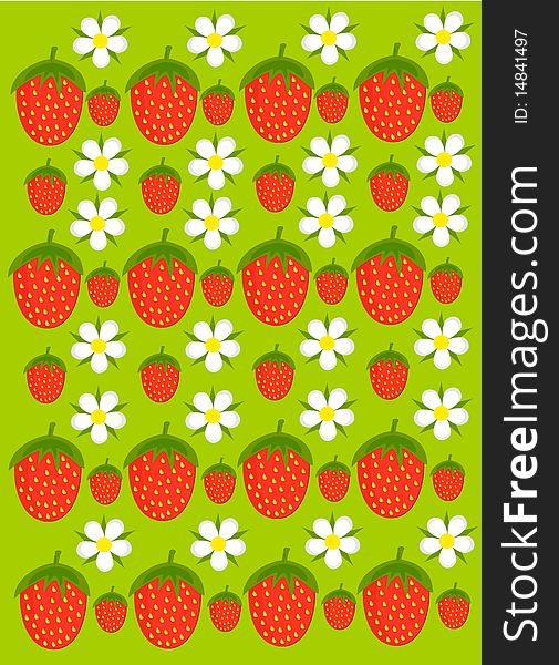 Colorful strawberry background - fruits and flowers in garden. Colorful strawberry background - fruits and flowers in garden
