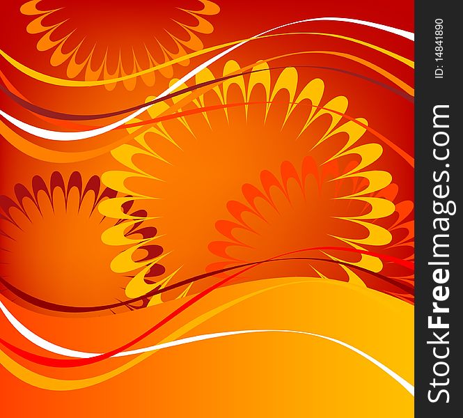 Orange background with flower design,. Orange background with flower design,