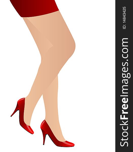 Female legs in elegance red shoes over white background