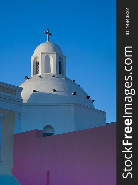 Church on Santorini with blue sky