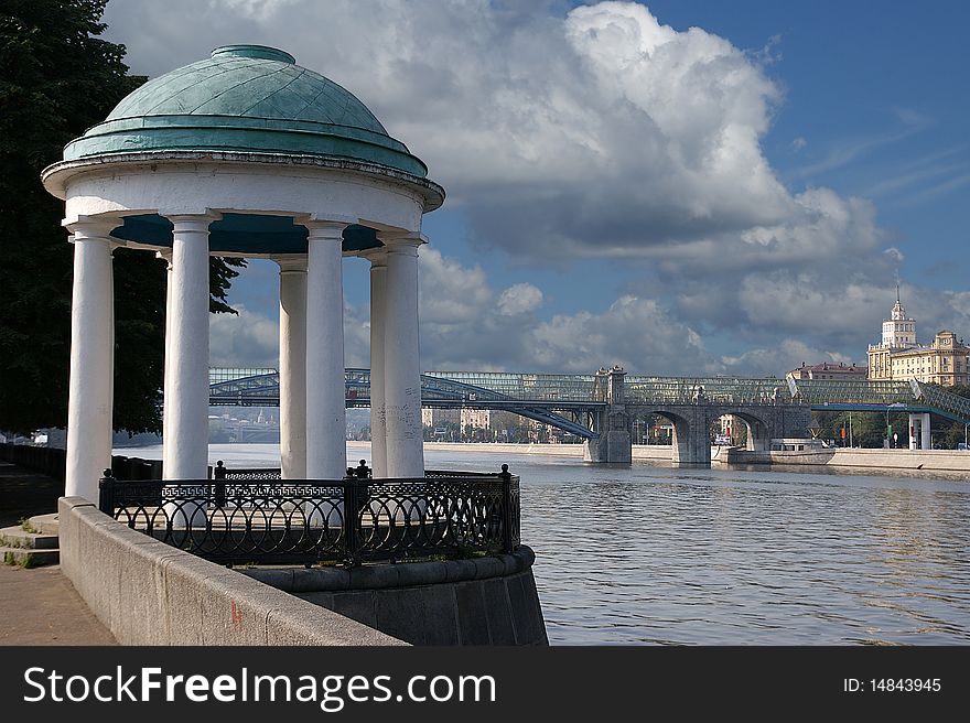 Moscow, Russia, arbor in the form of a rotunda on the bank of the Moskva River