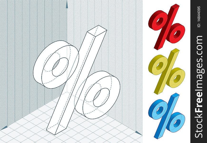 Vector illustration of 	a percent sign in perspective geometry. Includes three color versions. Vector illustration of 	a percent sign in perspective geometry. Includes three color versions.