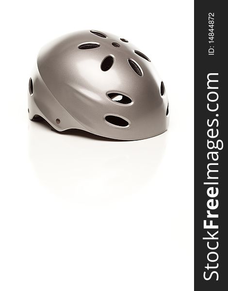 Silver Bike Helmet On White