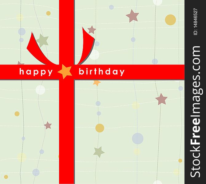 Birthday Card With Red Ribbon (Green)