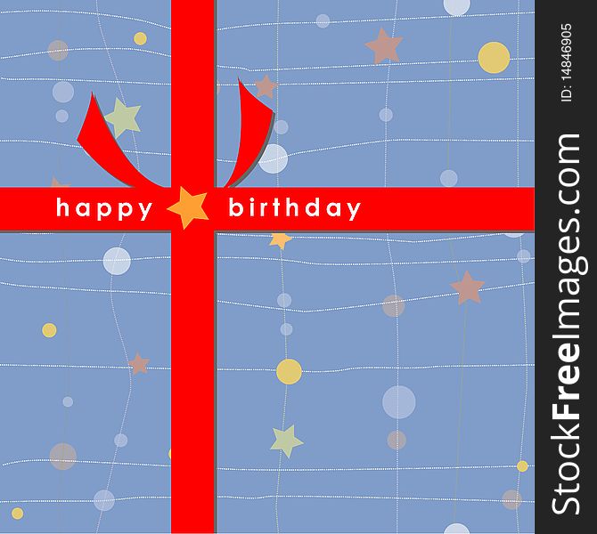 Birthday Card with Red Ribbon (Blue)