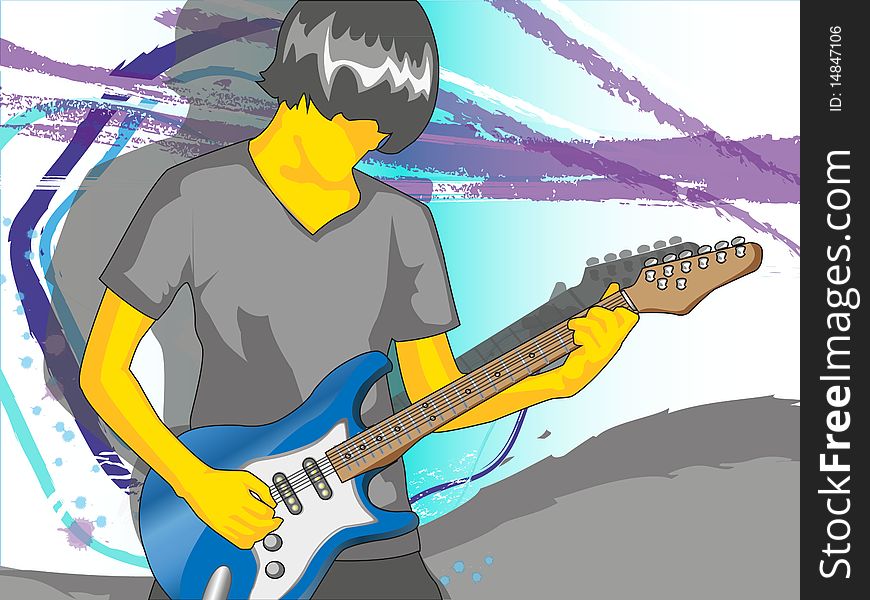 Boy and guitar. Vector illustration. Boy and guitar. Vector illustration